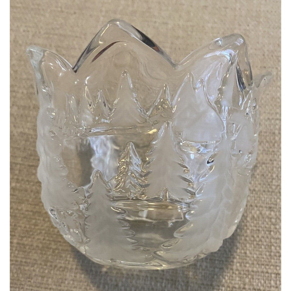 Vtg ETCHED CHRISTMAS Candy Dish HEAVY Xmas TREE HOLIDAY CRYSTAL GLASS BOWL - Picture 6 of 9